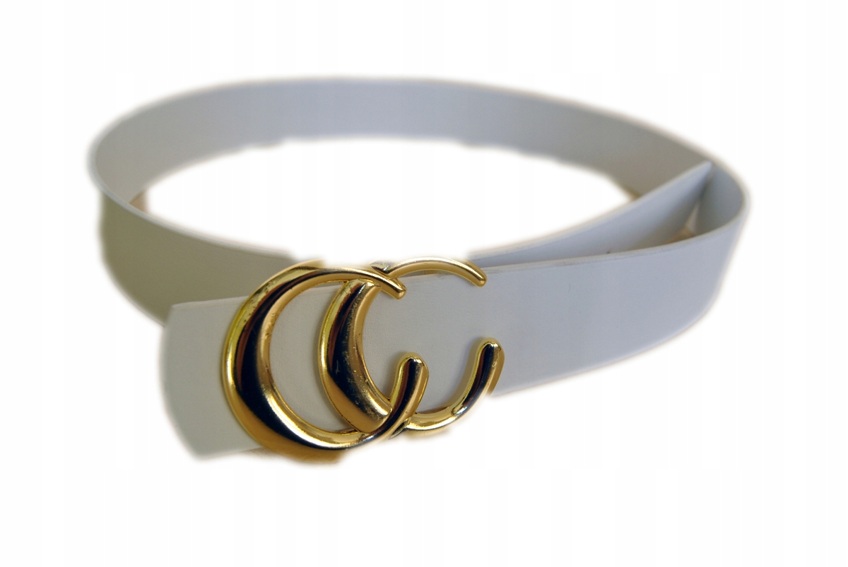 

Pasek damski biały, Kl Złota CC. Imitacja skóry