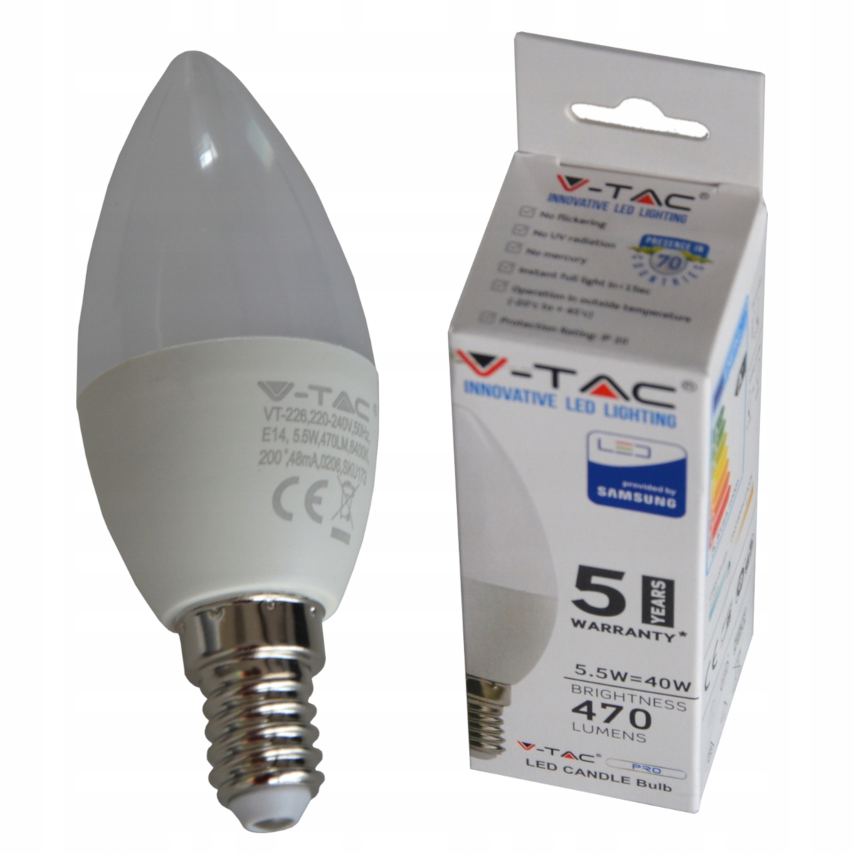 

Żarówka V_tac Pro E14 5,5W Zimna Samsung Chip