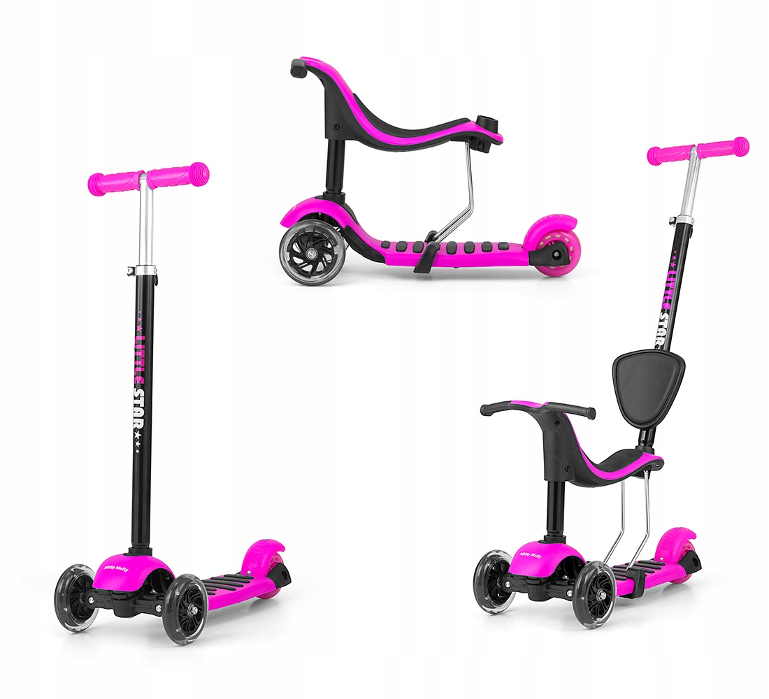 СКУТЕР ТРИКОЛЕСНИЙ MILLY MALLY SCOOTER LITTLE STAR PINK SEAT, РУЧКА