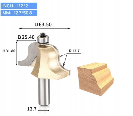 Frez zaokrąglająco-trymujący do drewna 63,5mm 2841 Rodzaj frezu kształtowy