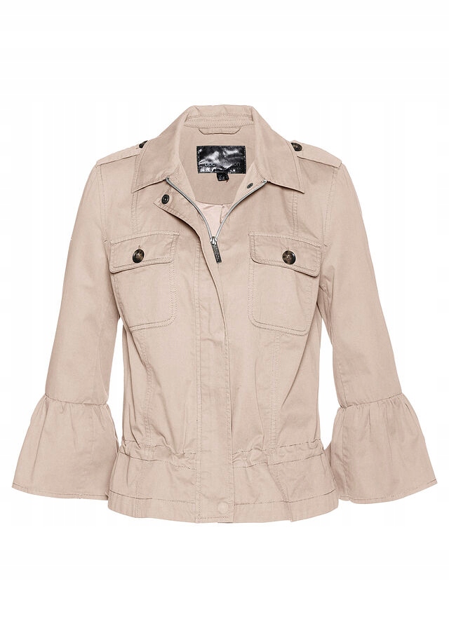 H835 KURTKA PŁÓCIENNA Z FALBANAMI PIASKOWA R.46