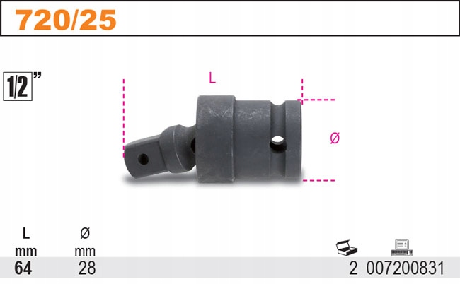 PRZEGUB UDAROWY 64MM Z GNIAZDEM 1/2' BETA 720/25 Marka Beta