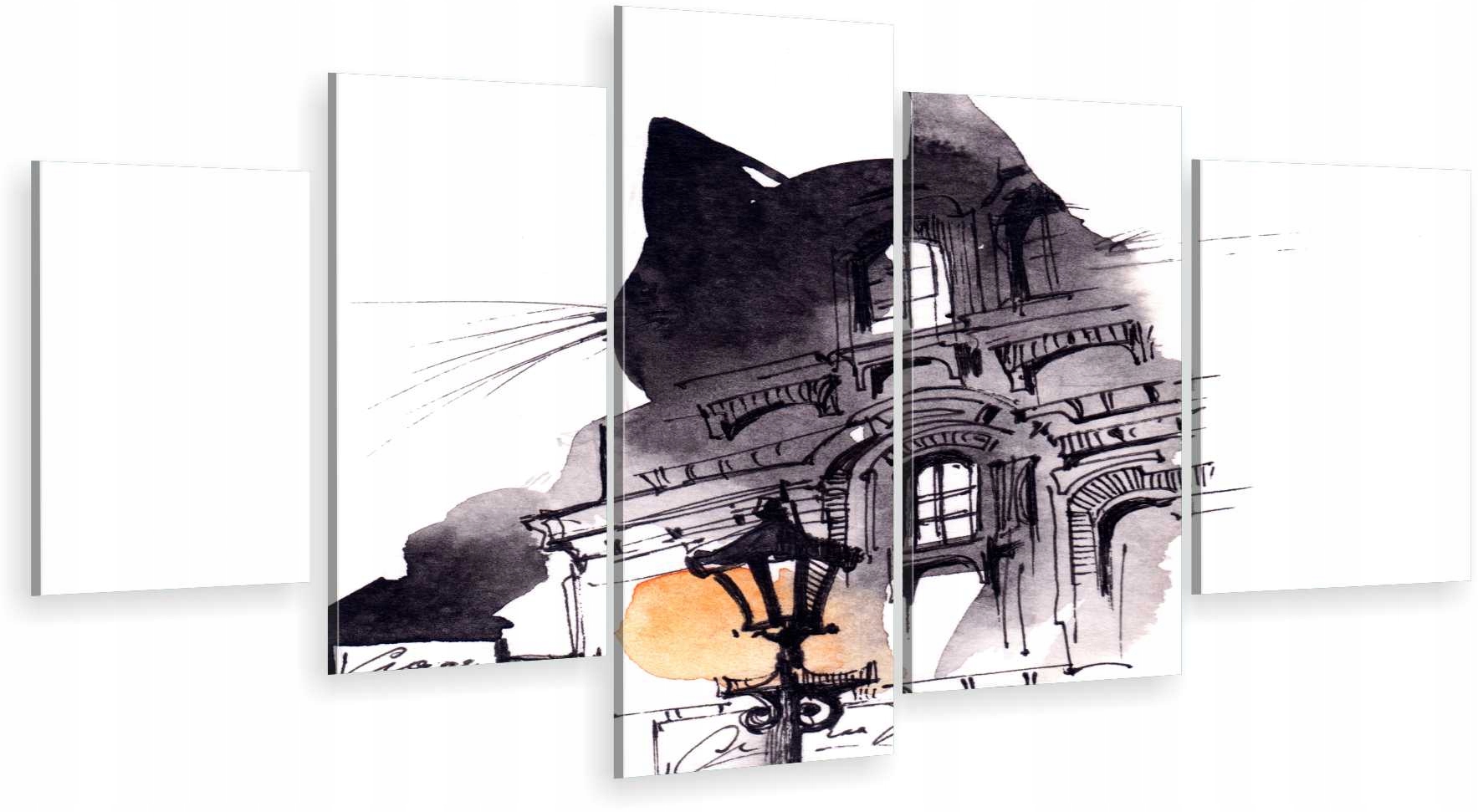 

Tryptyk 5-CZĘŚCI Na Ścianę Kot Ulica Abstrakcja