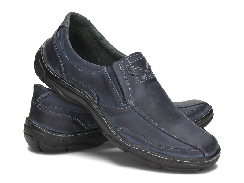 MOKASYNY PÓŁBUTY POLSKIE SKÓRA SYRIUS 150 BLUE 45 Długość wkładki 29 cm