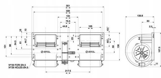 DMUCHAWA PODWOJNA WENTYLATOR SPAL 006 B39 22 24V Car type Trucks Buses