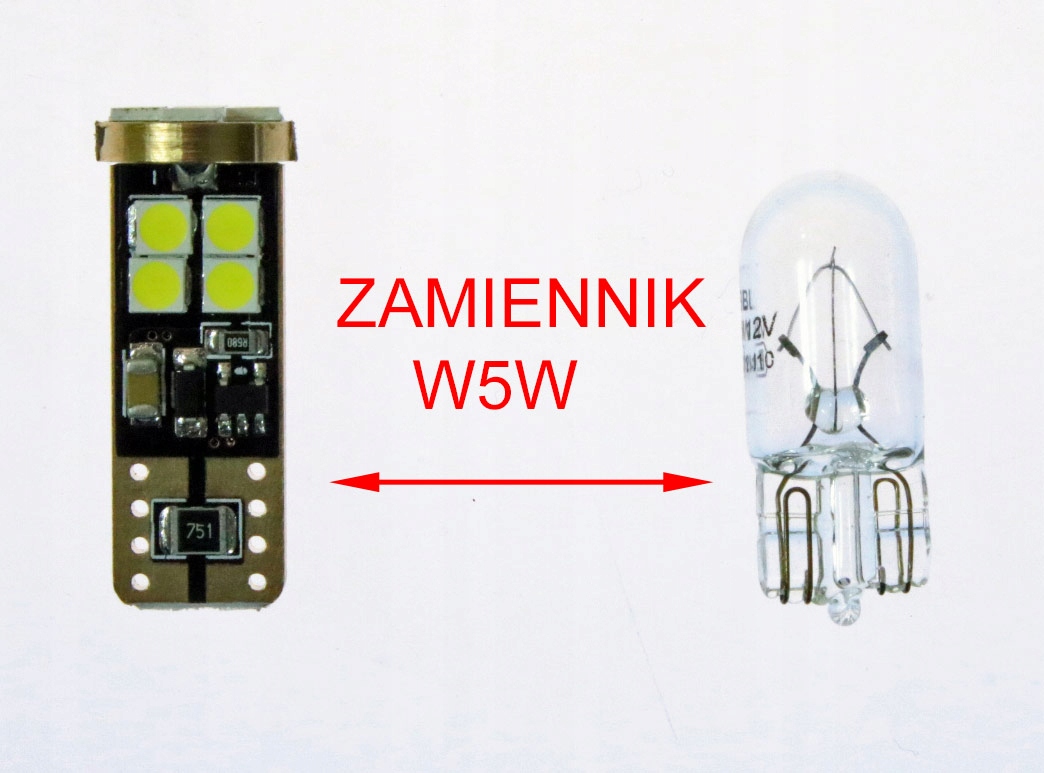 Żarówka led w5w can bus driver trwała 12/24v Moc 2.3 W