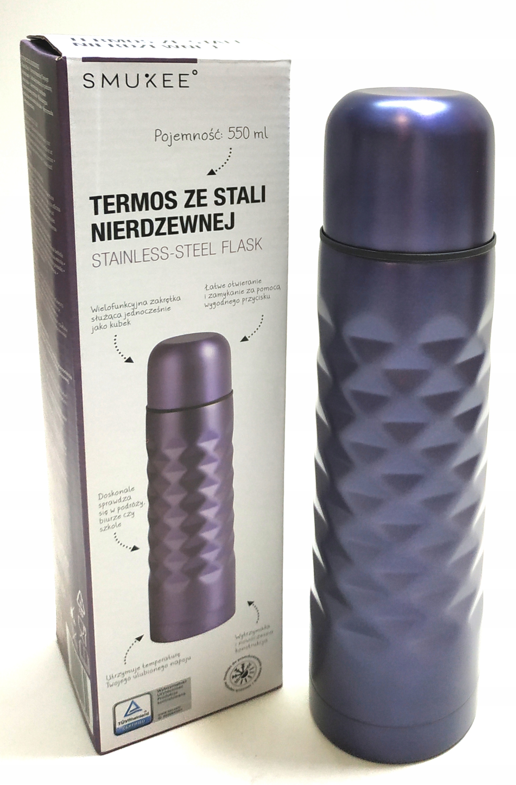 

Smukee Termos ze stali nierdzewnej z przyciskiem