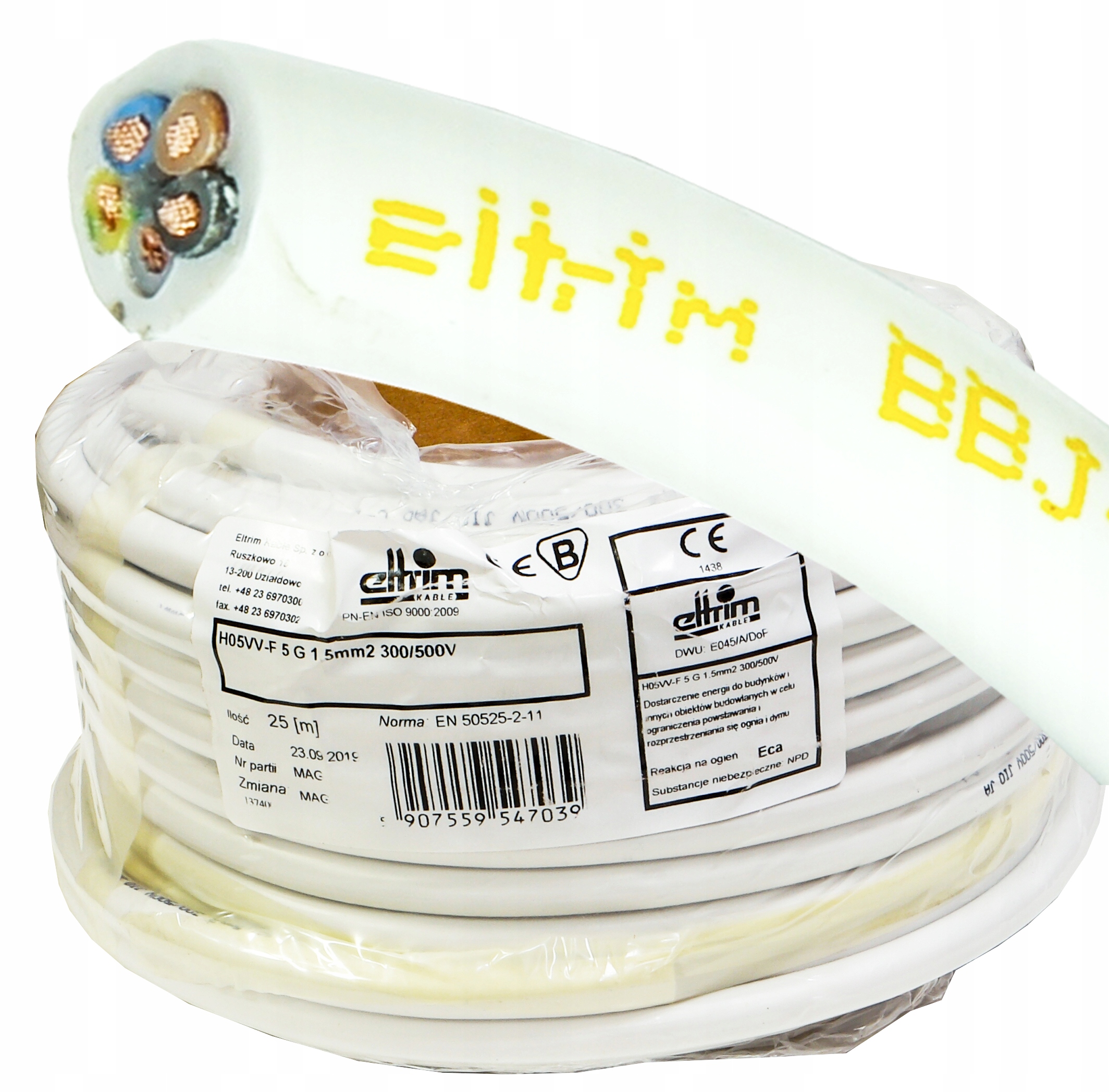 Kábel Owa 5x1,5 mm lanko Cu medený biely Cu 25 m