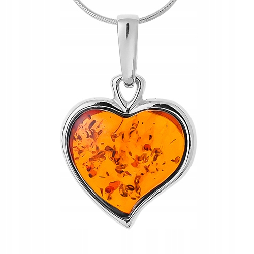 Stříbrný Náhrdelník srdíčko přívěsek z Jantaru Stříbra řetízek Velikonoce