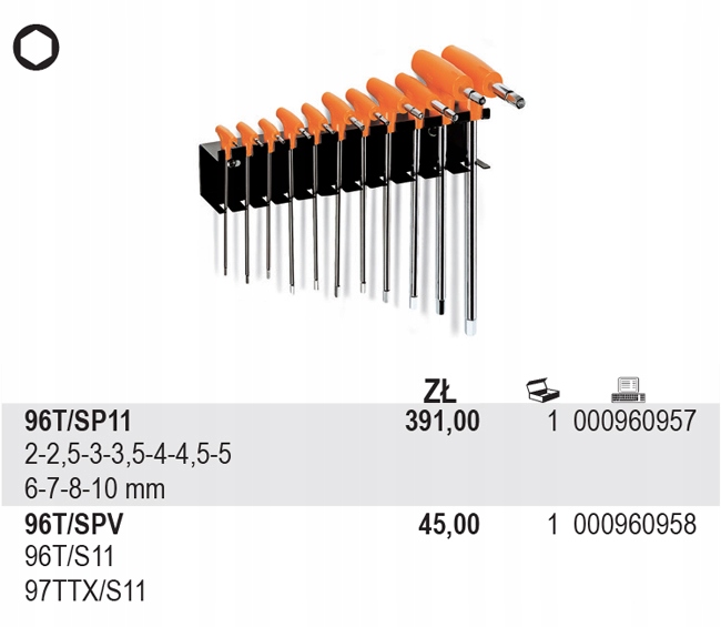 ZESTAW K TRZPIEN HEX 2 10MM 11 SZTUK BETA 96T SP11 Number of Elements sets