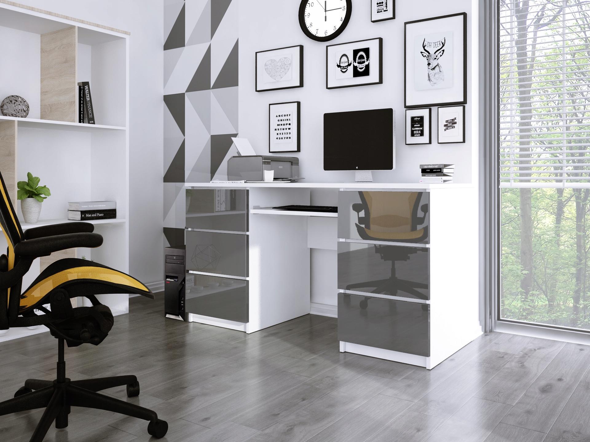 Biurko Szary Połysk 135cm ZUG Duże biurko 6sz Materiał korpusu płyta laminowana