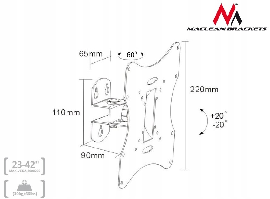 Uchwyt Maclean MC-501A do TV monitor 13-42'' 30kg Marka Maclean