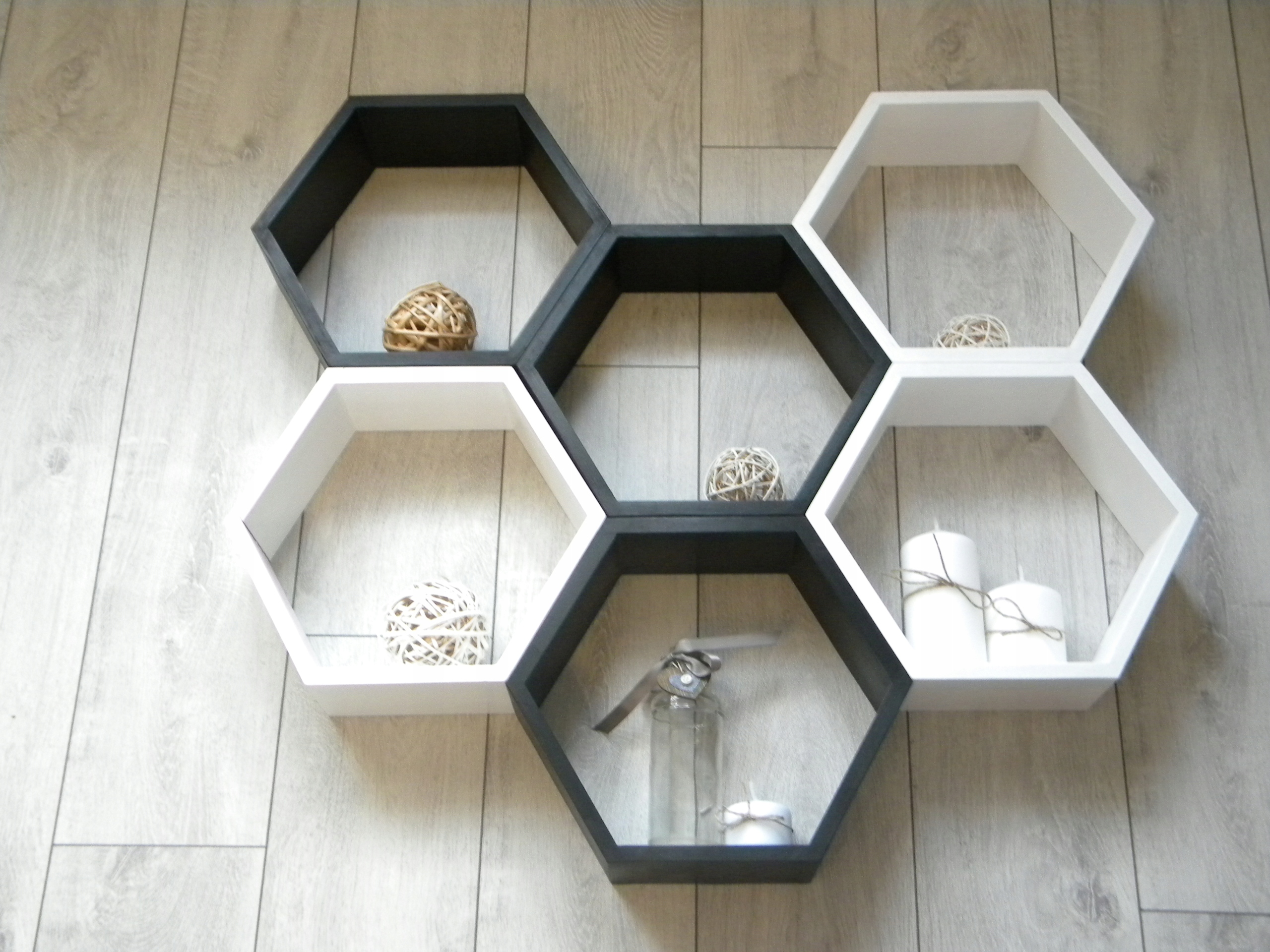 DREWNIANA PÓŁKA PLASTER MIODU HEXAGON ZESTAW 6 SZT Marka inna