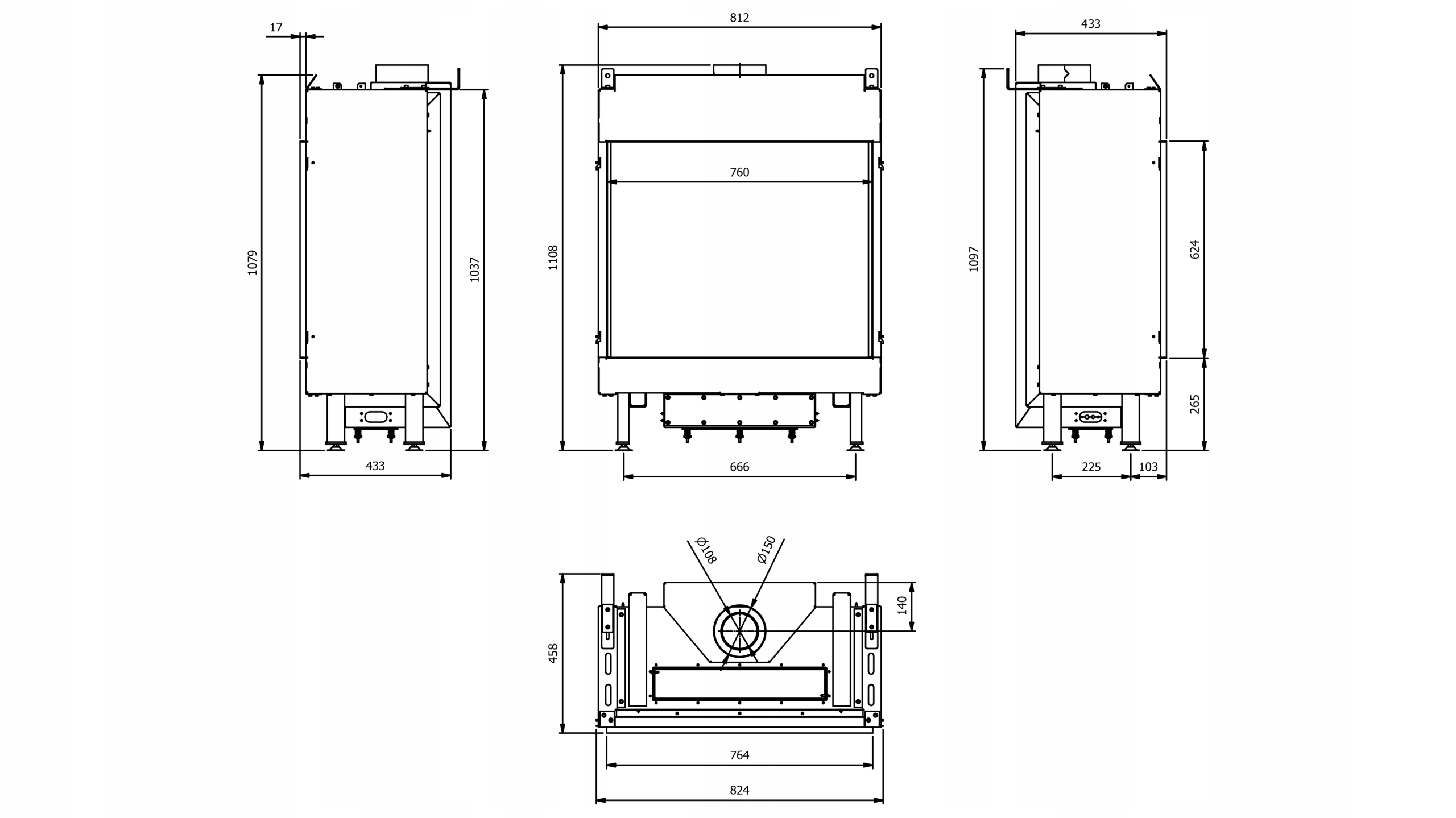 Kominek gazowy LEO 62 lewy prawy propan butan fi 100/150 5 kW Typ kominek stojący