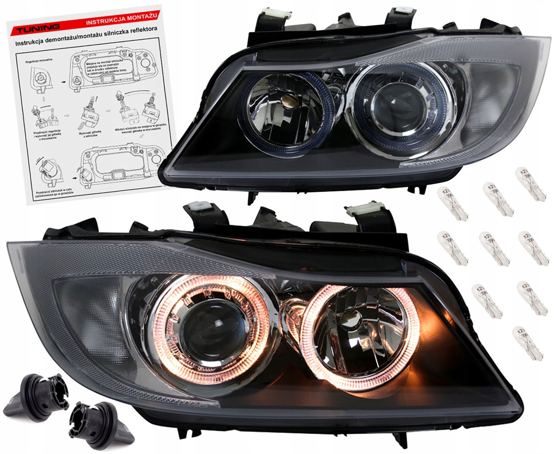 BMW 3 E90 E91 0508 LAMPY reflektory BLACK ringi