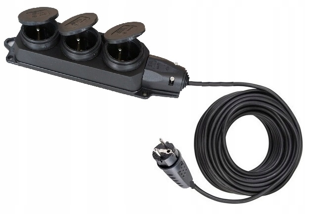 PRZEDŁUŻACZ BUDOWLANY GUMOWY OW 3x2,5 10m TRÓJNIK