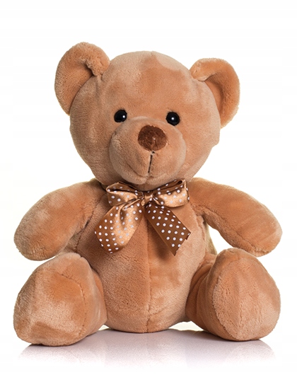 MAŁY PLUSZOWY BRĄZOWY MIŚ Z KOKARDĄ DO SPANIA 20CM