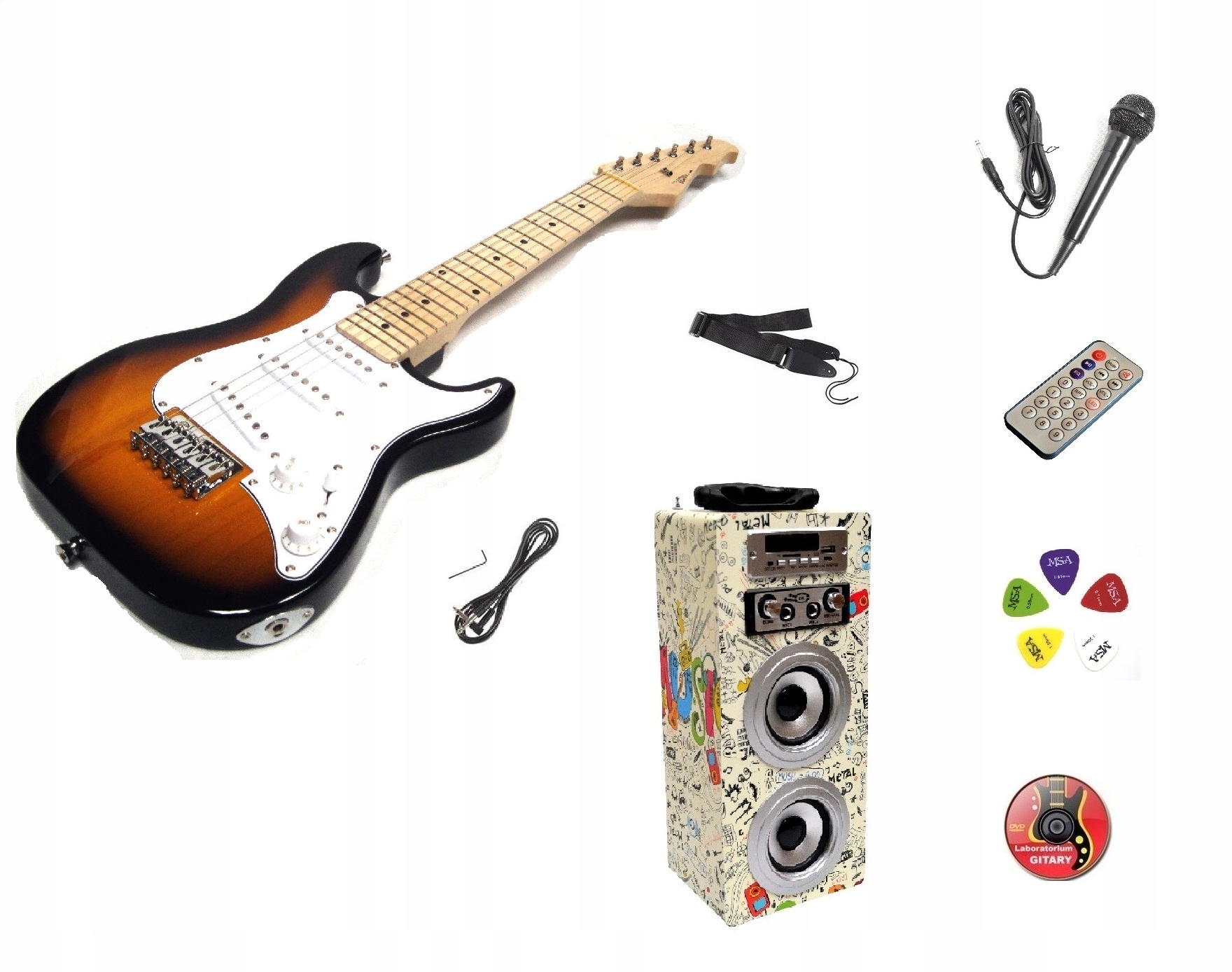 GITARA ELEKTRYCZNA 1/2 PLUS WZMACNIACZ GITAROWY