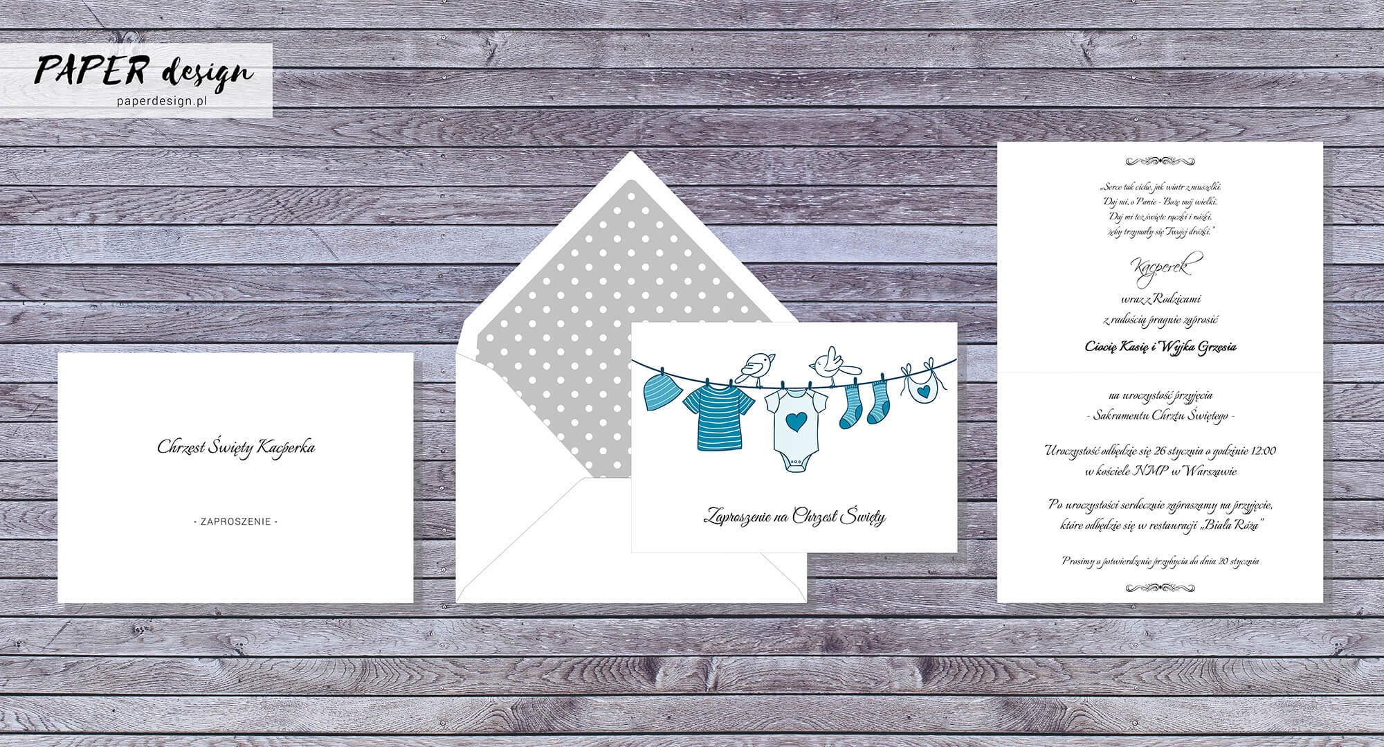 Zaproszenia na chrzest CIUSZKI Baby Shower Grubość papieru 250 g