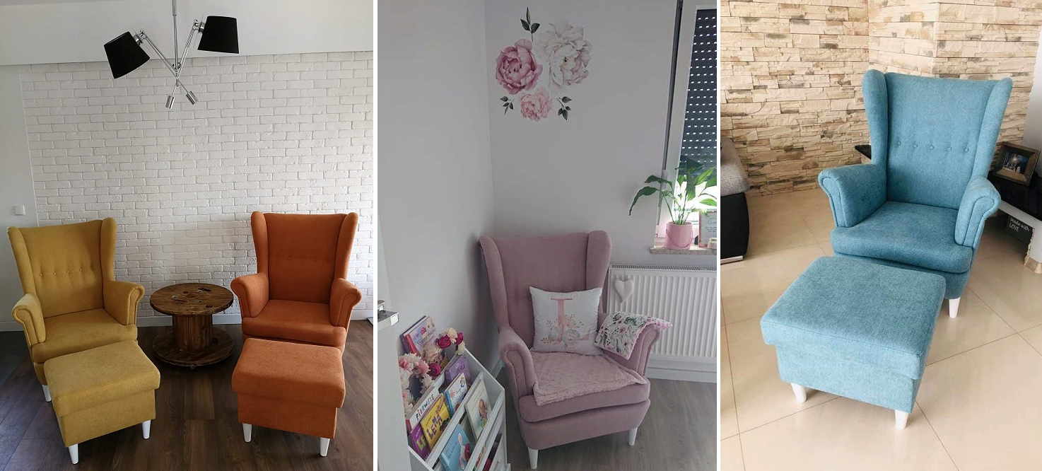 Fotel USZAK z podnóżkiem WELUR PLAMOODPORNY Szerokość mebla 83 cm