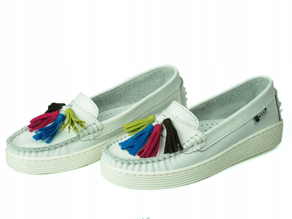 NESSI 18309 mokasyny białe frędzle 39 Rozmiar 39