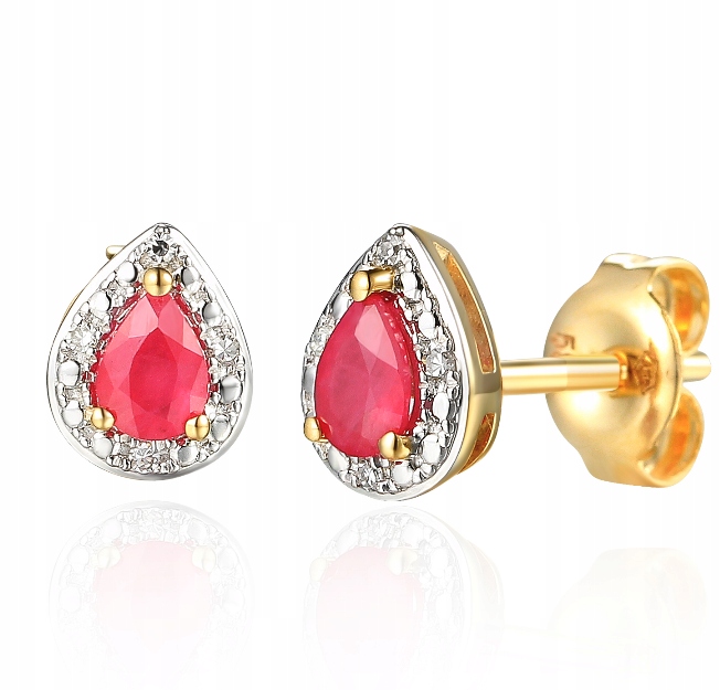 

Złote Kolczyki Łezki Rubiny Diamenty 585 Sztyft