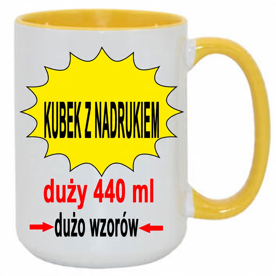 

Duży kubek z własnym nadrukiem zdjęcie 440 ml żół