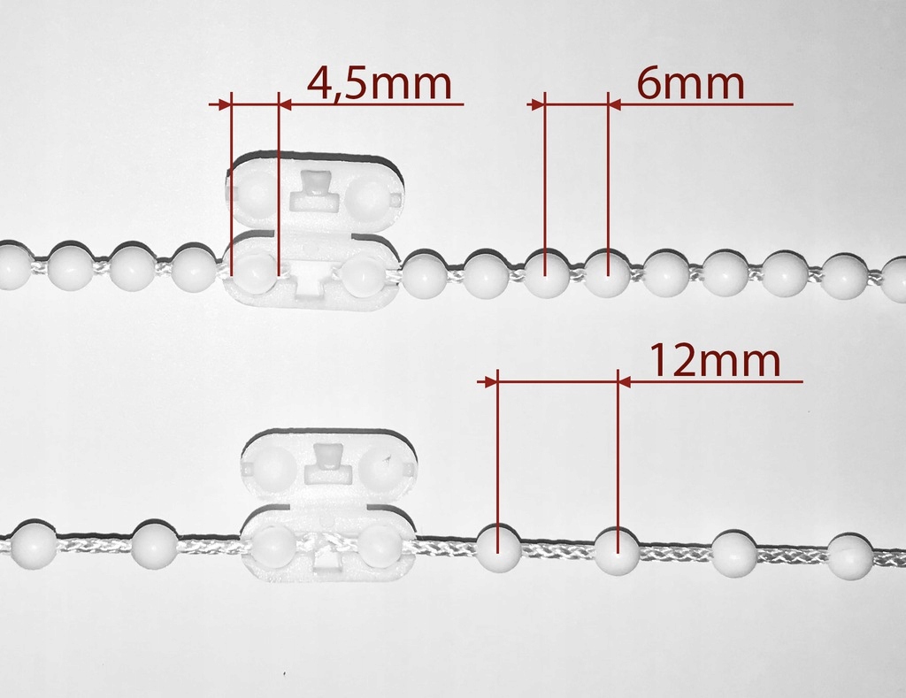 Łącznik łańcuszka rolet żaluzji kulki 4,5mm biały Kolor biały