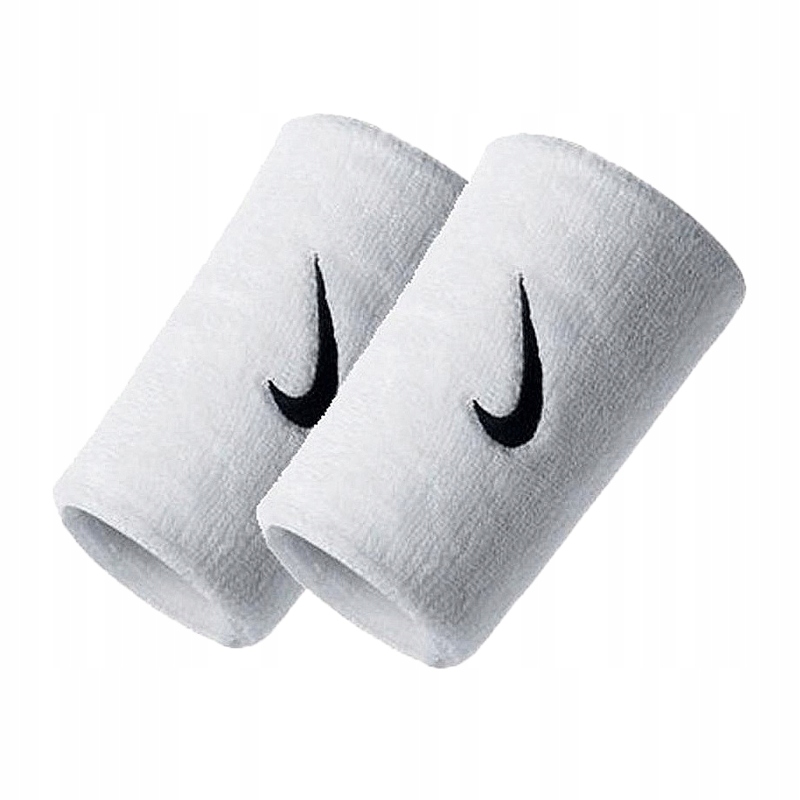 Frotki na nadgarstki opaski Nike Swoosh Doublewide Wristbands białe 2szt