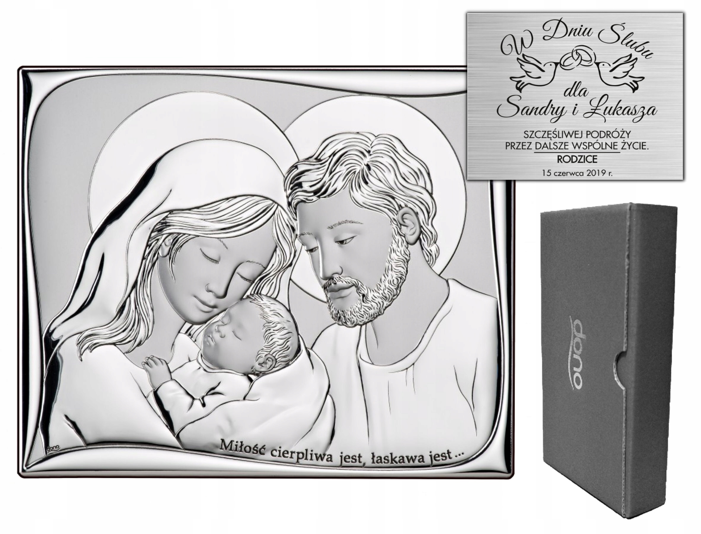 Stříbrný Obrázek Rodina Svatba Suvenýr Gravírování Velký