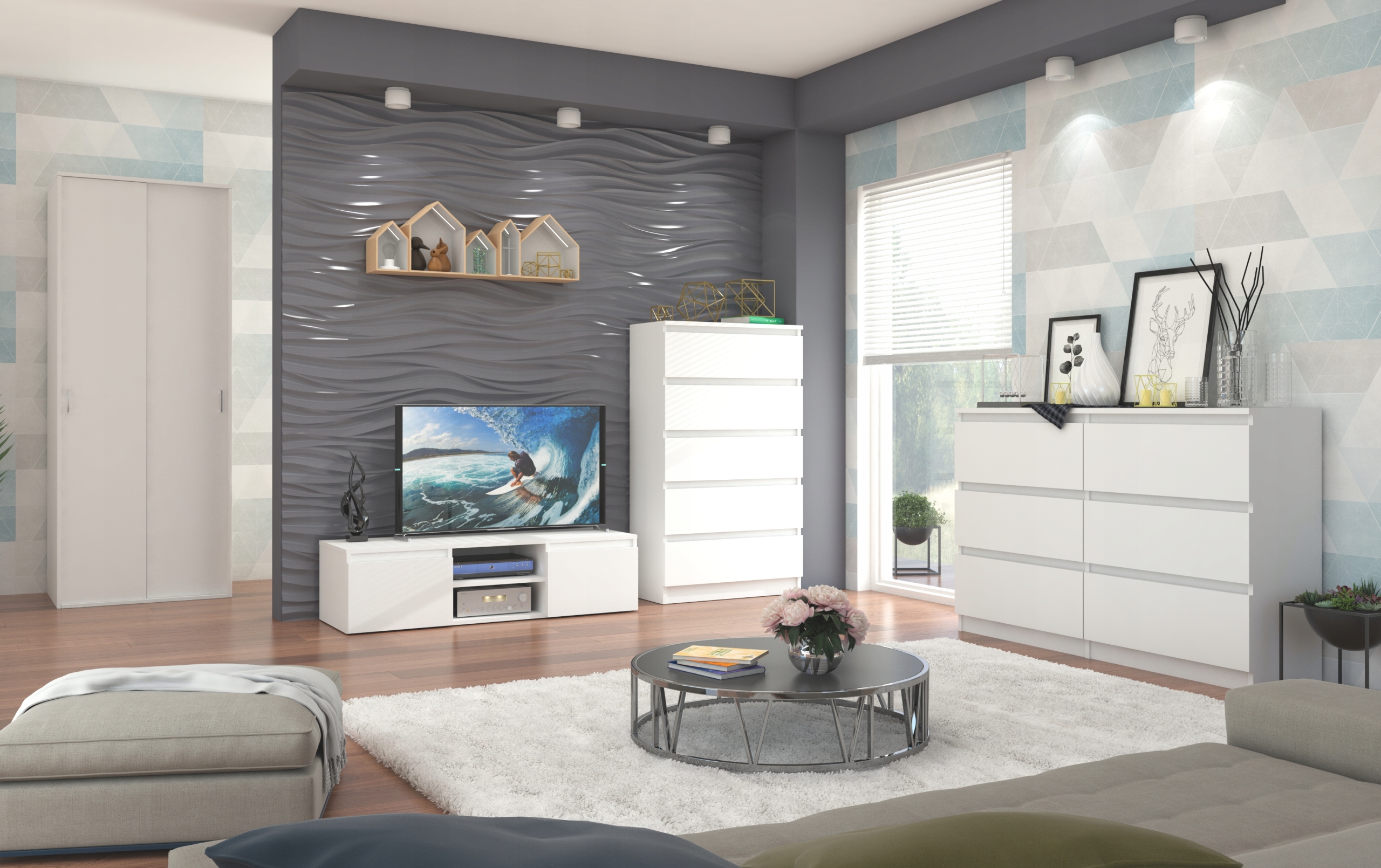 Szafa przesuwna ubraniowa 70cm 2 drzwi biała U-70P Głębokość mebla 60 cm