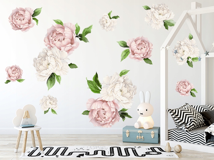 NAKLEJKI NA ŚCIANĘ PIWONIE KWIATY LISTKI LIŚCIE Bohater brak