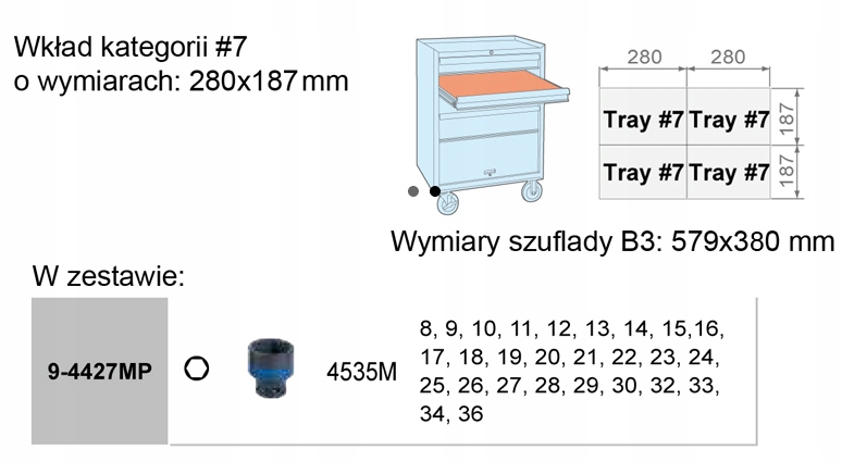 Nasadki UDAROWE 1 2 8 36mm 6KT KING TONY 9 4427MP Producent code 9 4427MP