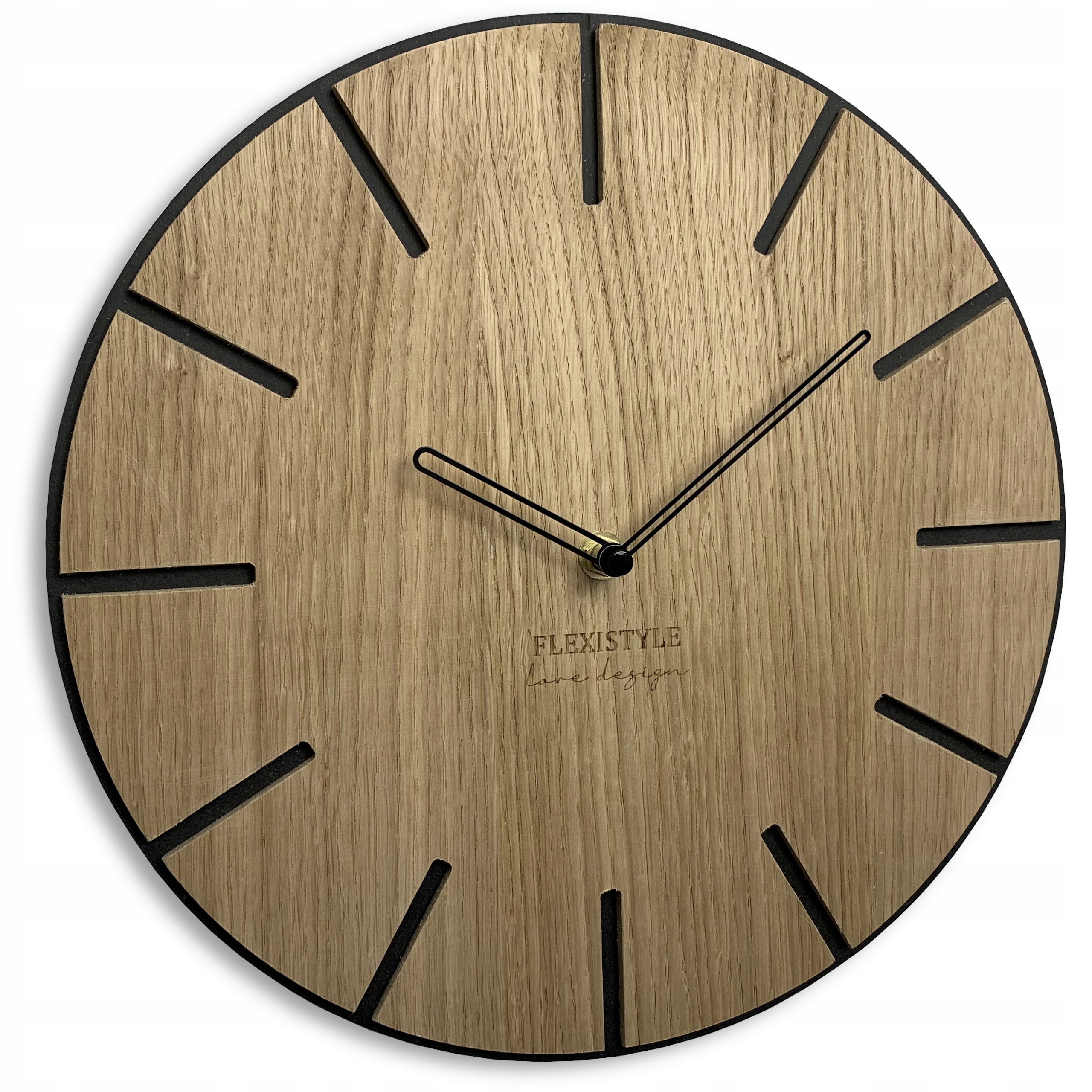 

Drewniany cichy zegar ścienny dąb czerń Wood Art