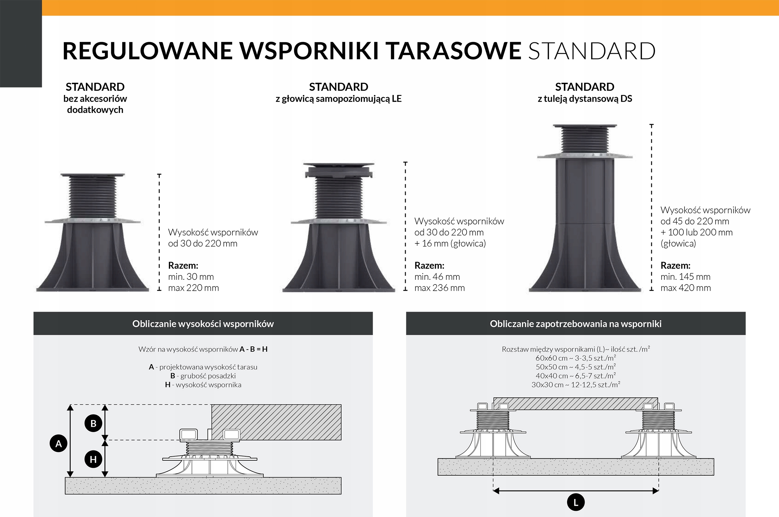 Wspornik tarasowy regulowany pod legary deski podkładka podstawka 70-120 mm Sposób montażu Bezpośrednio na podłożu