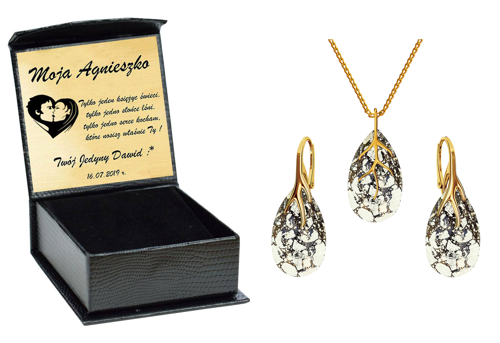 

Złoty Drapieżny Komplet Swarovski Srebro Grawer