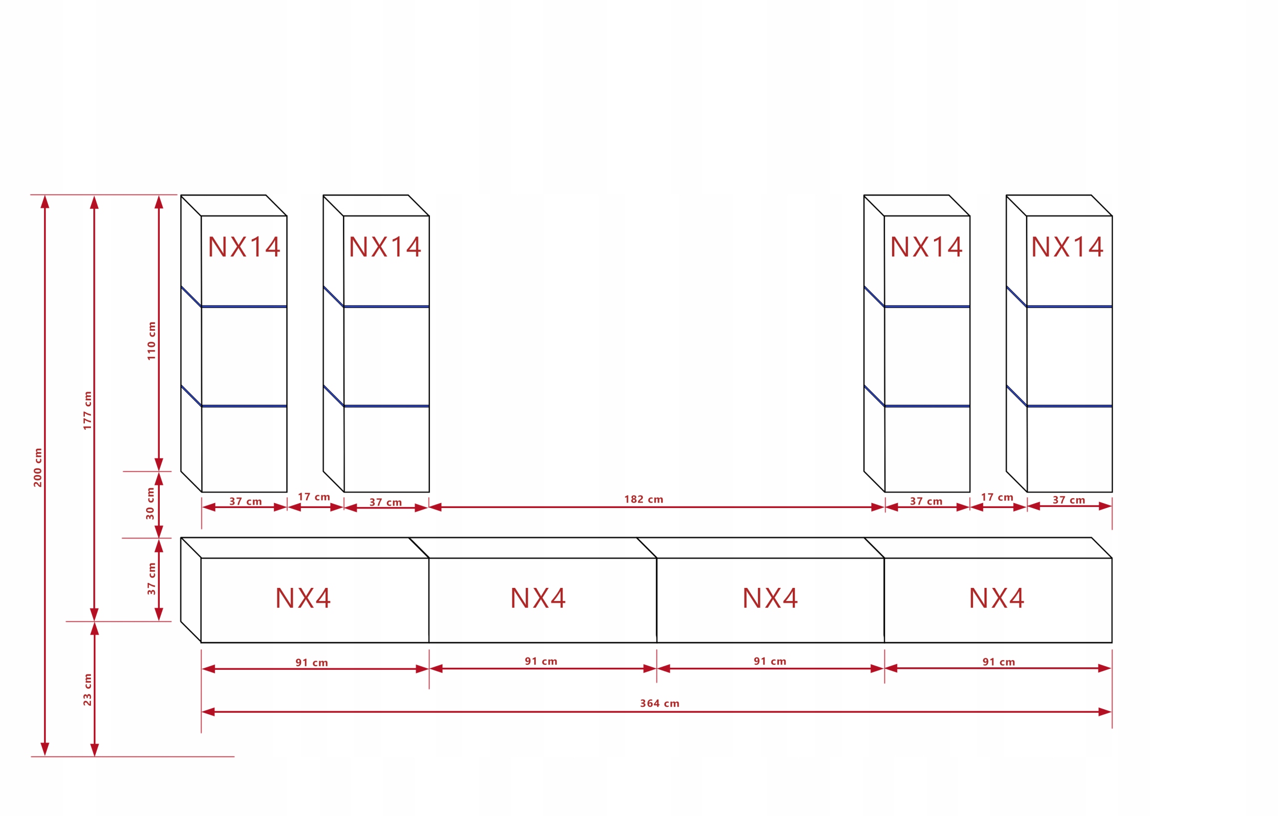 Meblościanka Zestaw Meble Ścianka Salon RTV N38 Kod producenta AN38-18B-HG1