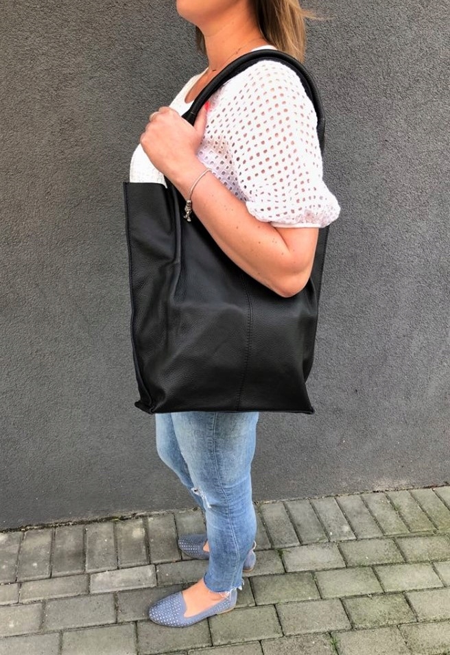 czarna SKÓRZANA TOREBKA A4 SKÓRA WOREK torba XL Kolor czarny