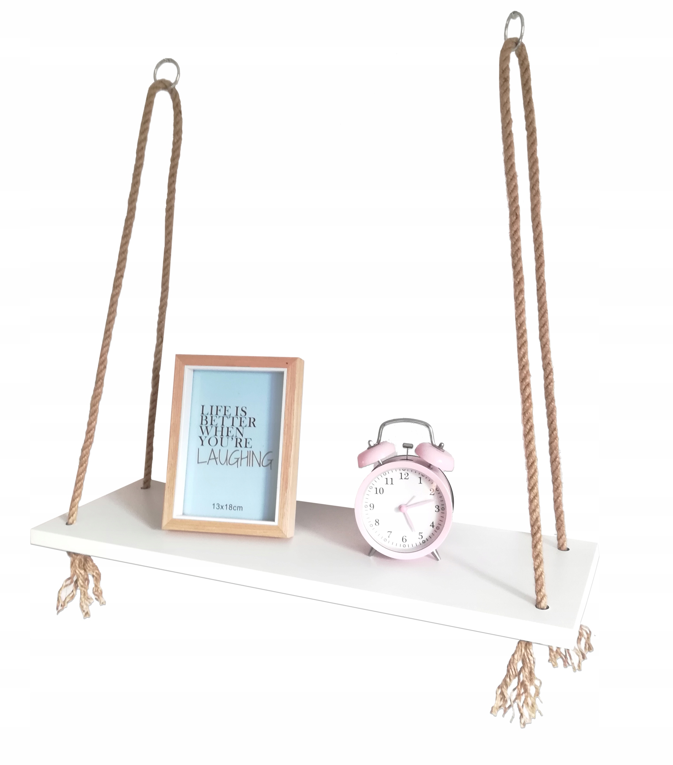 

Wisząca biała półka na sznurku jutowym 60 cm liny