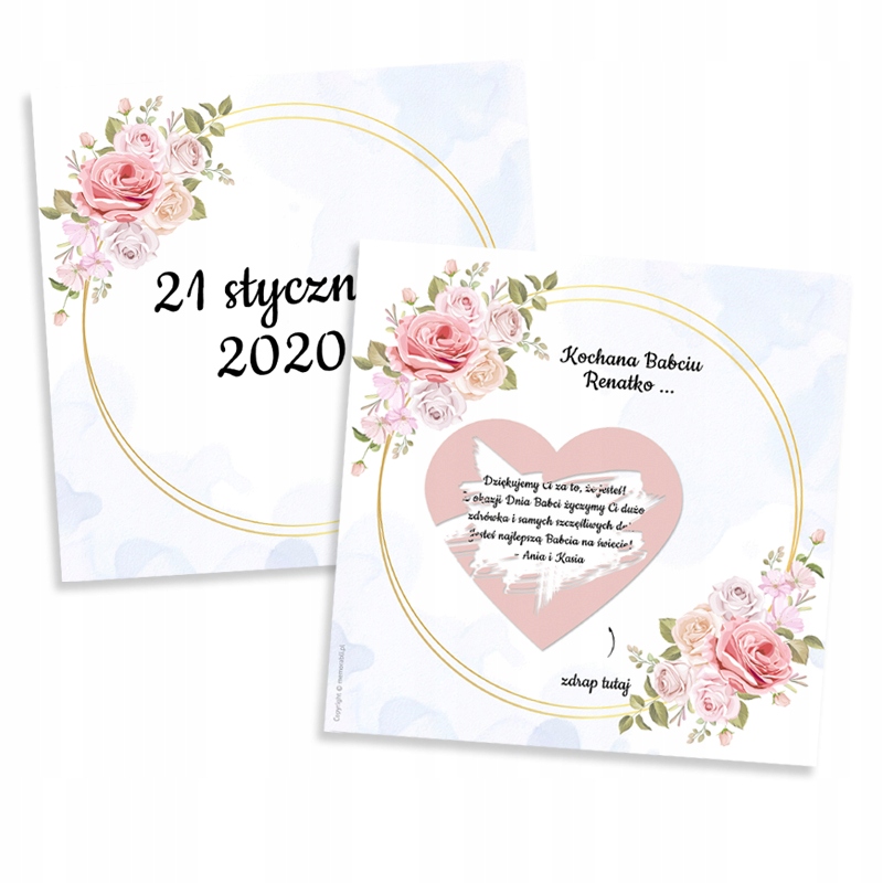 KARTKA ZDRAPKA DZIEŃ BABCI RÓŻE