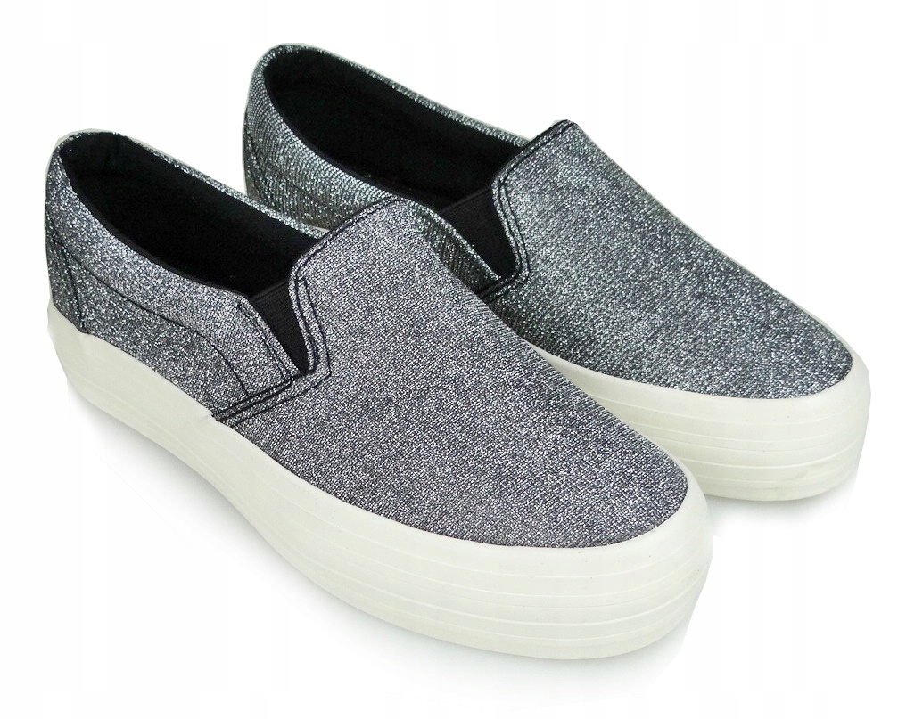 

Srebrne Tenisówki Damskie Na Platformie Slip On
