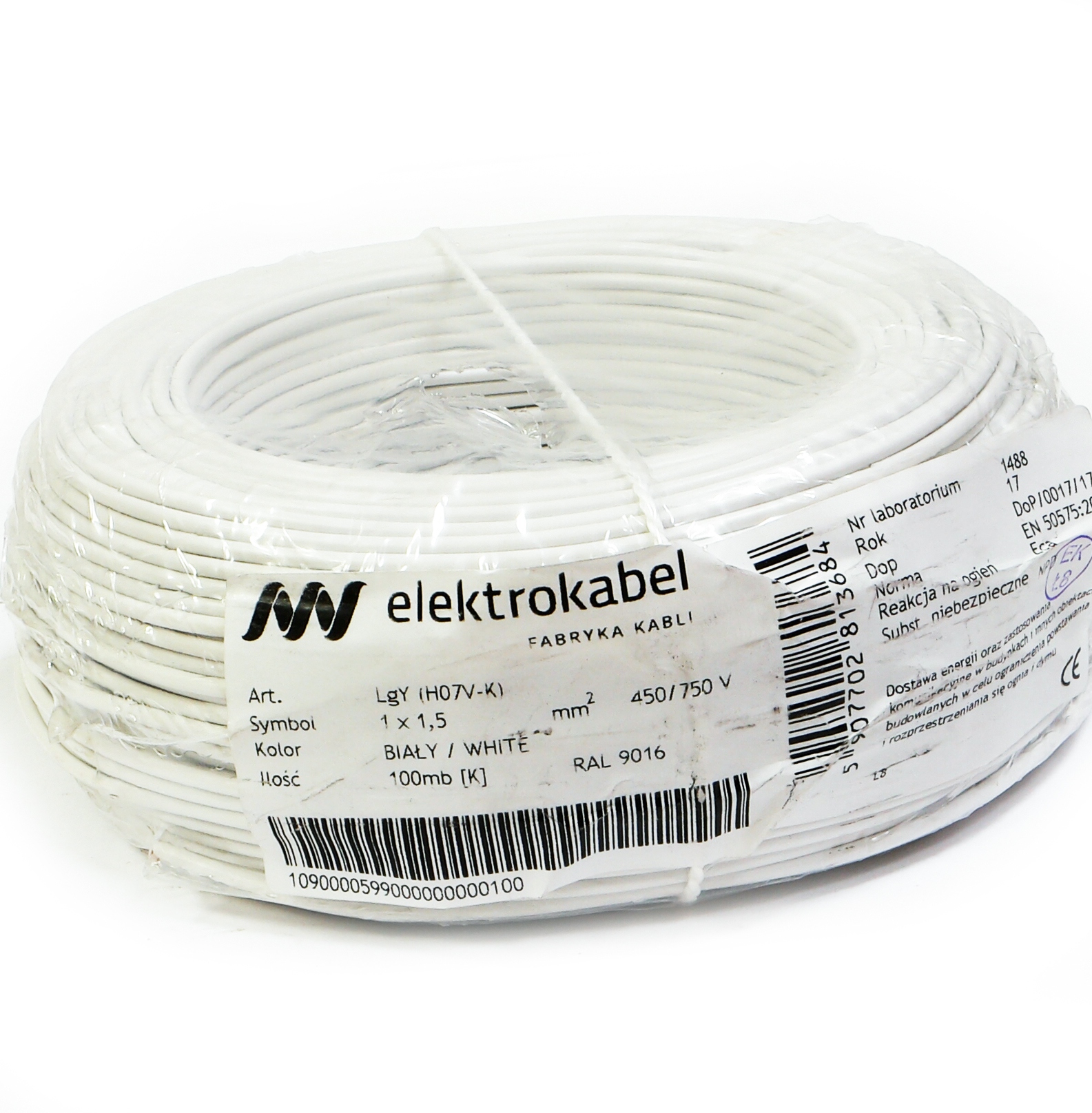 Kábel Lgy 1,5 mm biely Elektrokabel 100 m 450/750 V