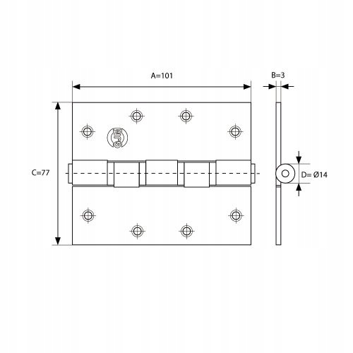 ZAWIAS DRZWIOWY ŁOŻYSKOWANY NIERDZEWNY 100x75 INOX Kod producenta 7788
