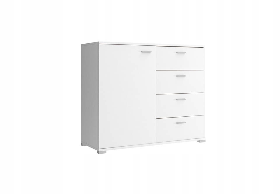 

Komoda 100 cm 4 szuflady drzwi półka biały mat