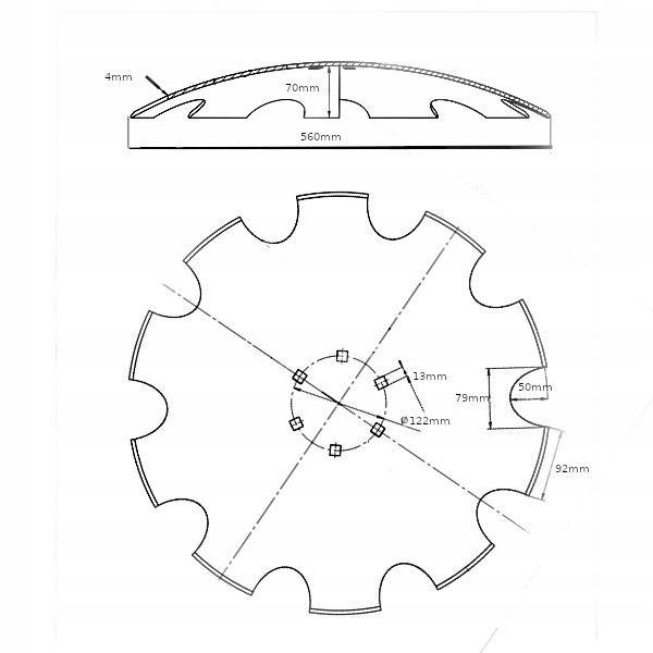 40 06 - Зубчатая пластина OFAS 560 мм , 6 отверстий + винты