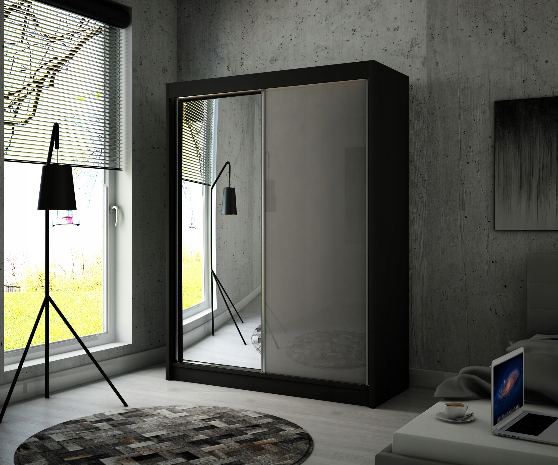 Szafa Przesuwna Garderoba 150cm Biała Lustro Szkło Marka Sepro-Meble