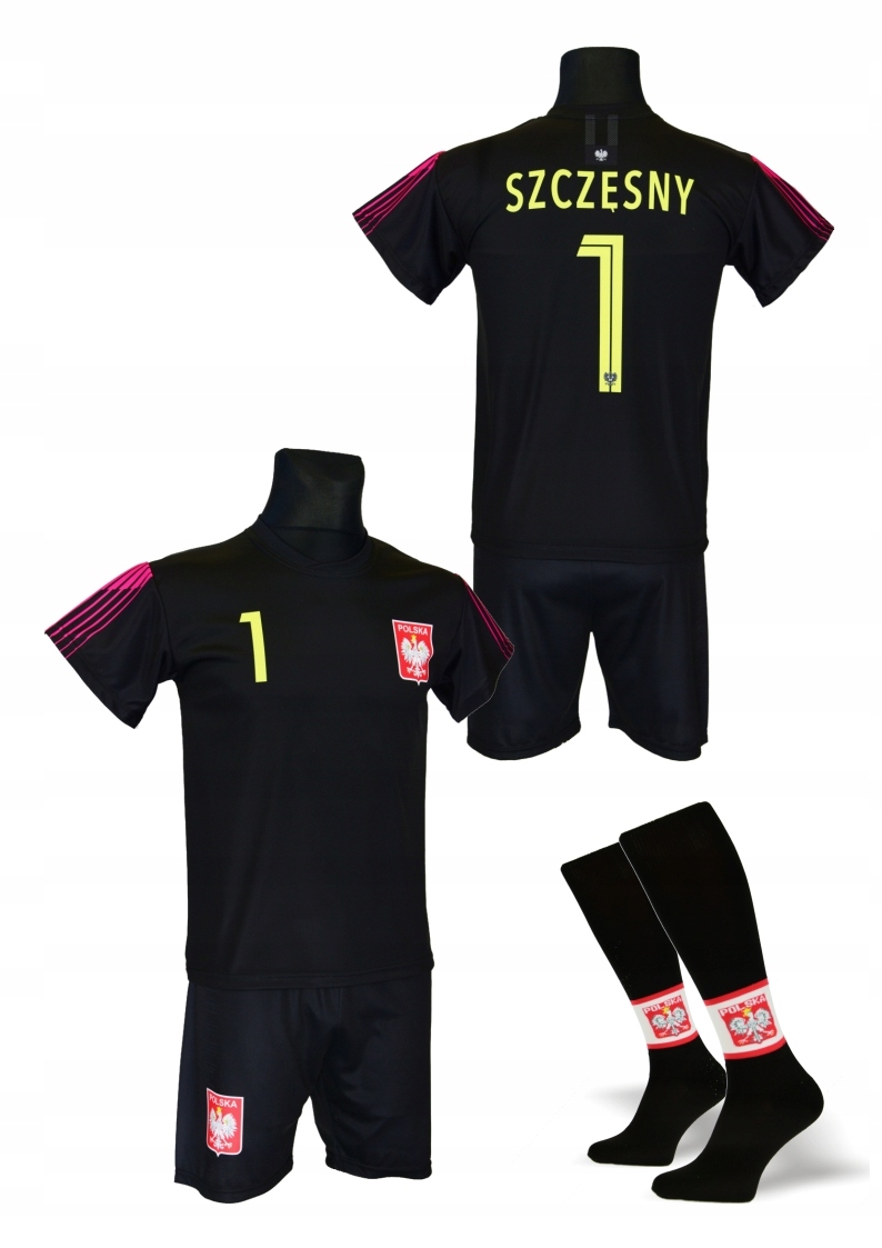 SZCZĘSNY POLSKA strój piłkarski czarny + getry 140 Kod producenta szpczkss140