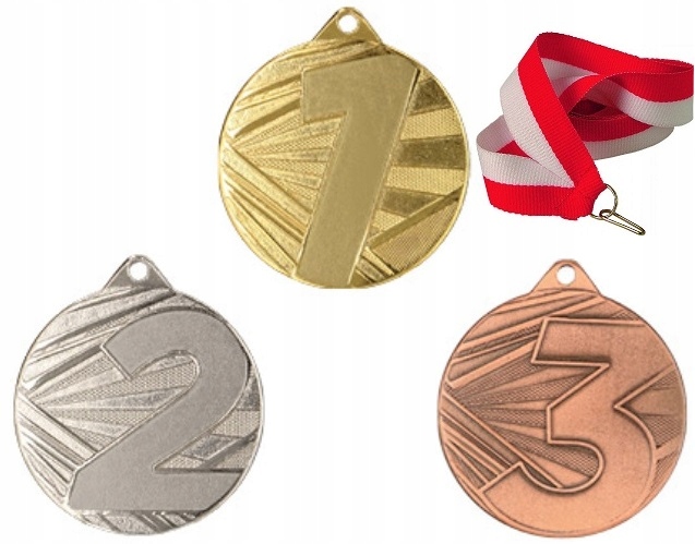 Medale komplet 123 złoty srebrny brąz 50 mm+wstążka