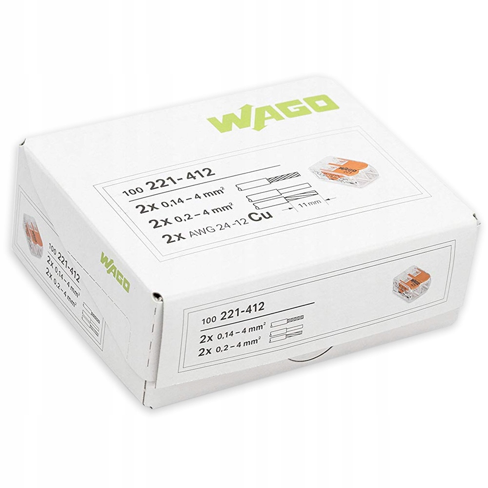 

Wago Szybkozłączka Drut/linka 2x4mm 221-412 100szt