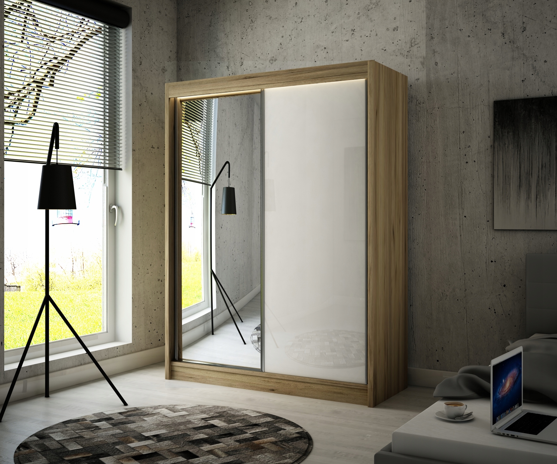 Szafa Przesuwna Garderoba 150cm Biała Lustro Szkło Szerokość mebla 150 cm